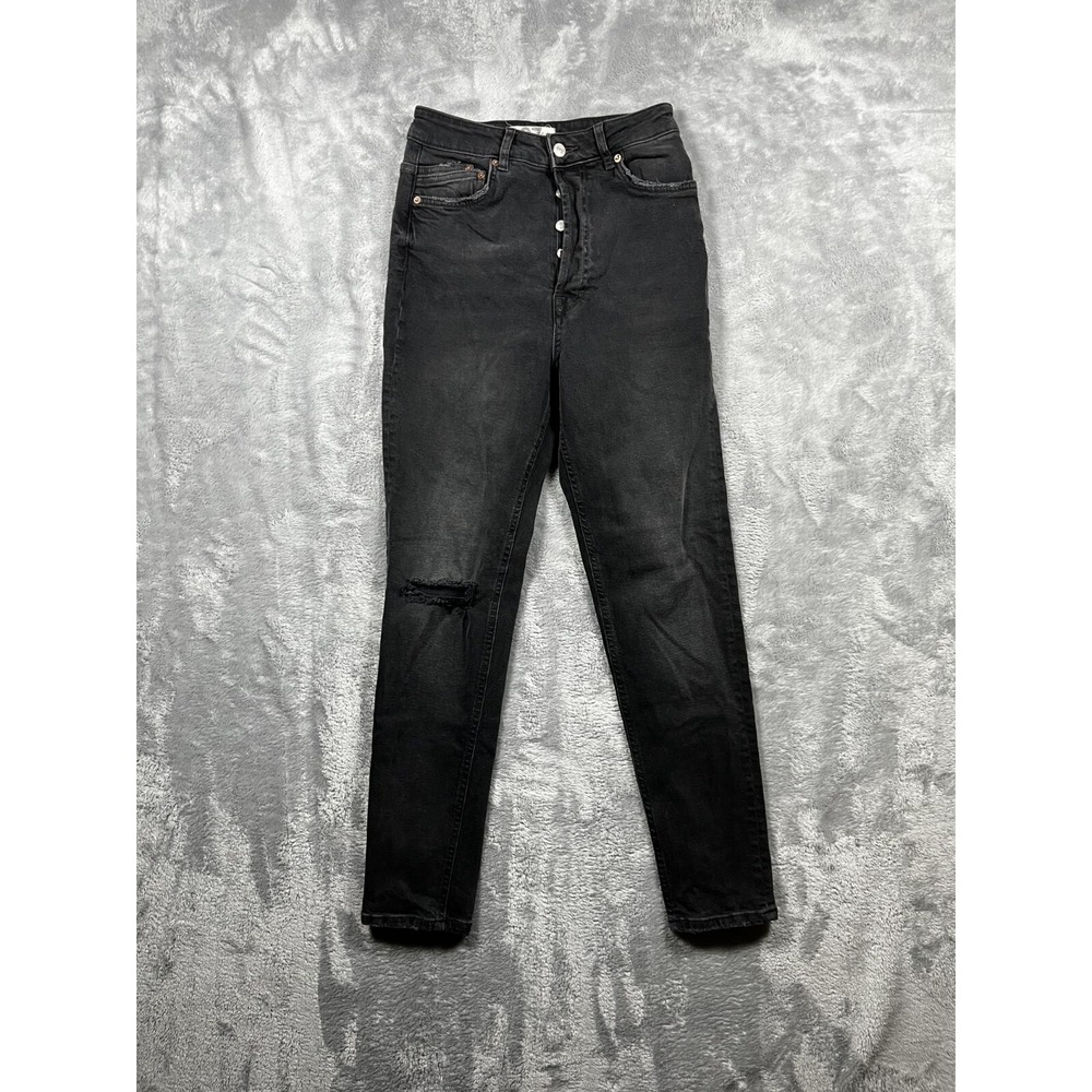 We The Free People Skinny Jeans 27 Black Womens Button Fly Distressed Raw Hem